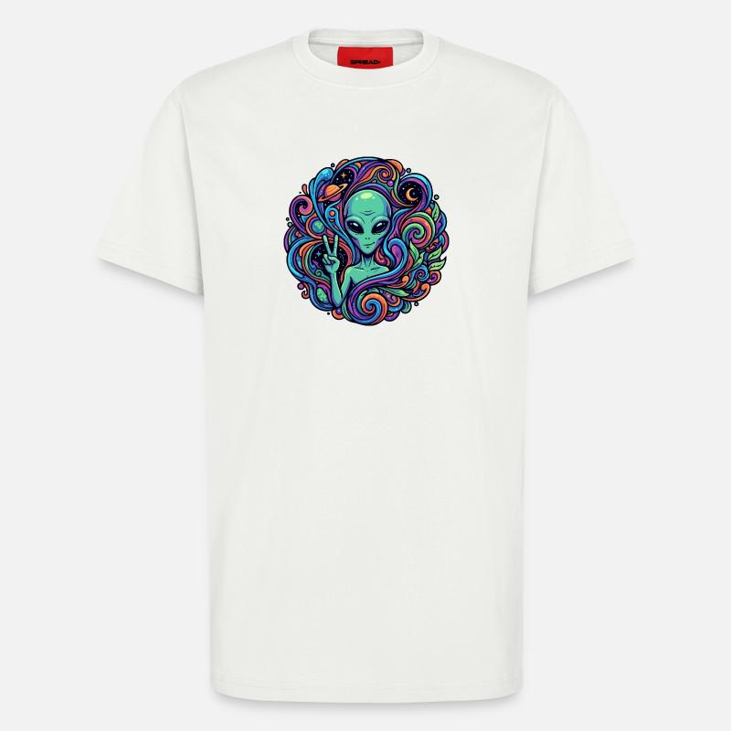 Außerirdischer Peace Zeichen psychedelisch Alien - T-Shirt - made by SPREAD - OFF WHITE