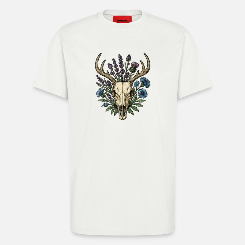 Hirschknochen mit Blumenkranz - T-Shirt - made by SPREAD - OFF WHITE