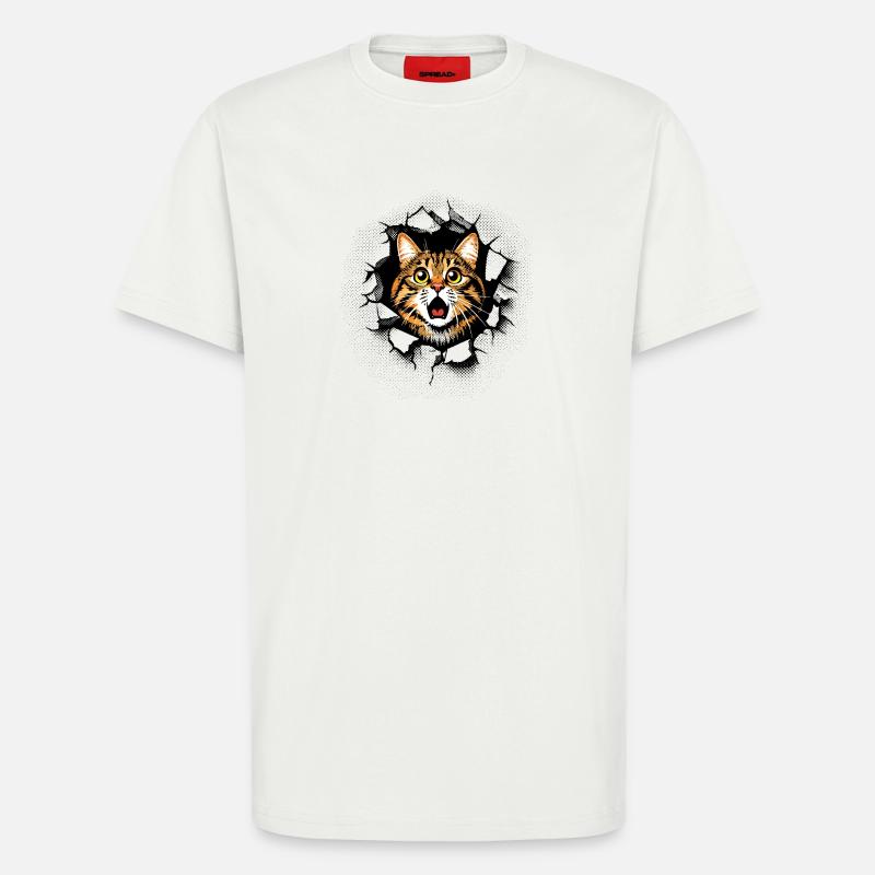 Katze Kopf Mauer Loch Risse Durchbruch - T-Shirt - made by SPREAD - OFF WHITE
