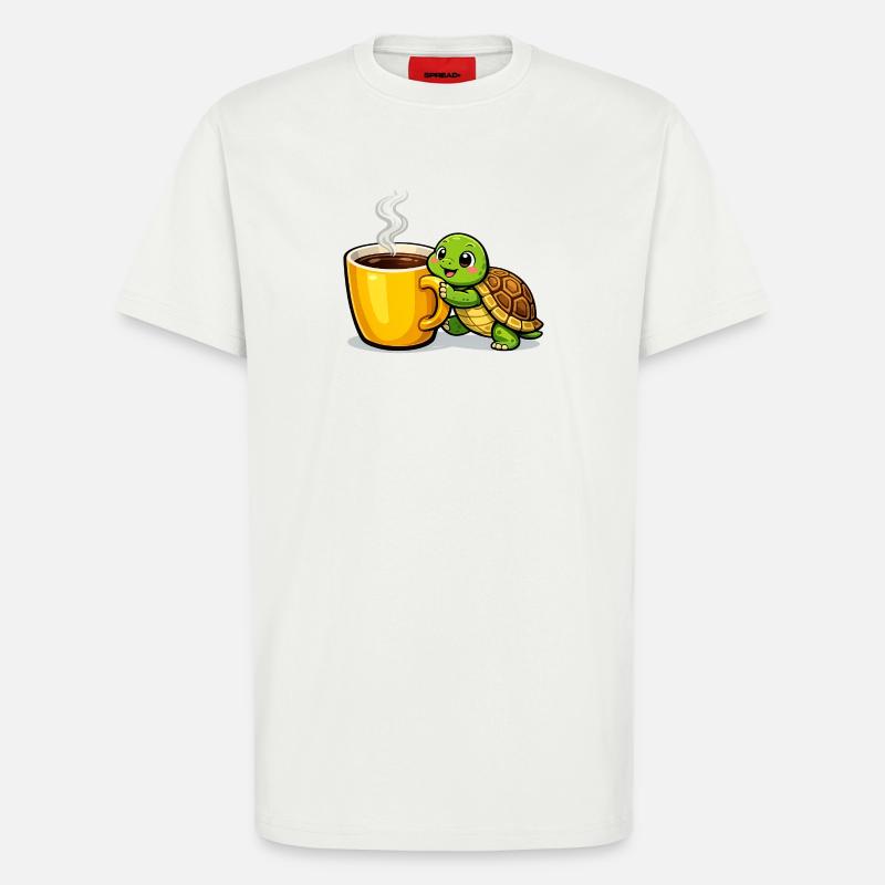 Kaffeeturtle mit dampfendem Becher - T-Shirt - made by SPREAD - OFF WHITE