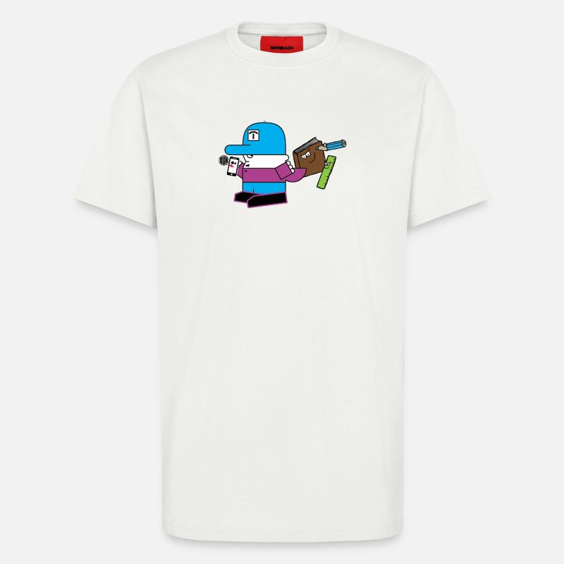 Blaues Maskottchen mit Schreibwaren-Sidekick - T-Shirt - made by SPREAD - OFF WHITE
