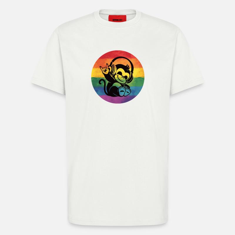Regenbogen Affe – Kopfhörer Rockhandzeichen - T-Shirt - made by SPREAD - OFF WHITE