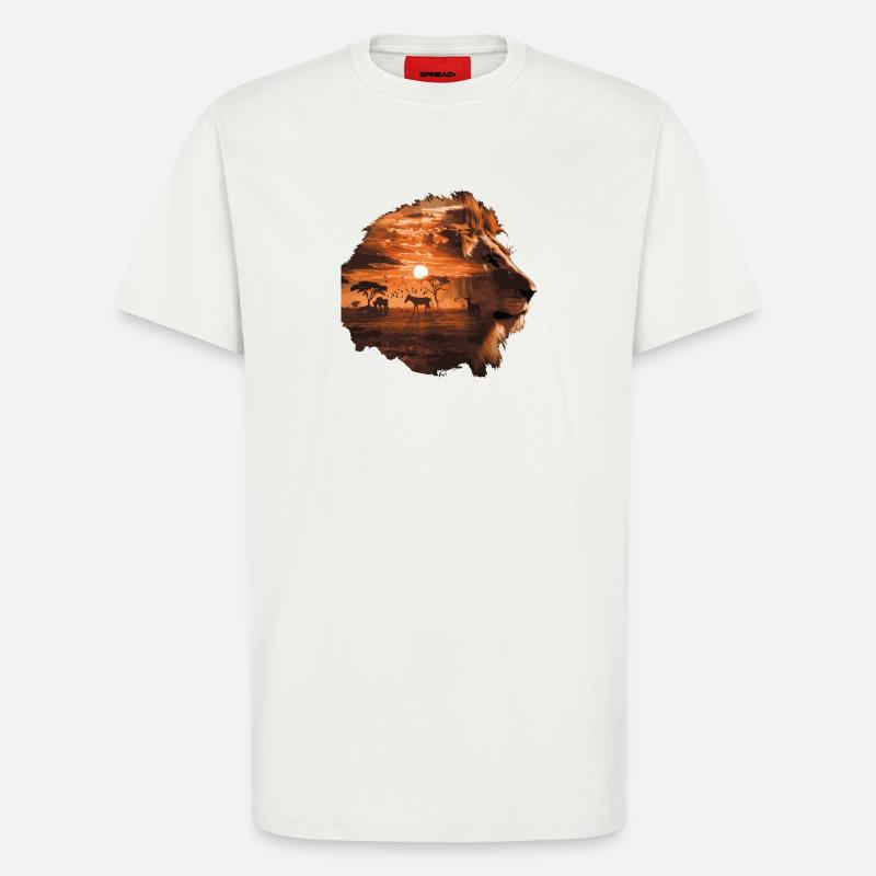 Löwe Savanne Sunset Double Exposure Design - T-Shirt - made by SPREAD - OFF WHITE