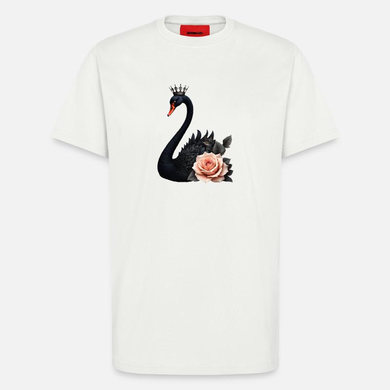 Schwarzer Schwan, gekrönt mit Rose - T-Shirt - made by SPREAD - OFF WHITE