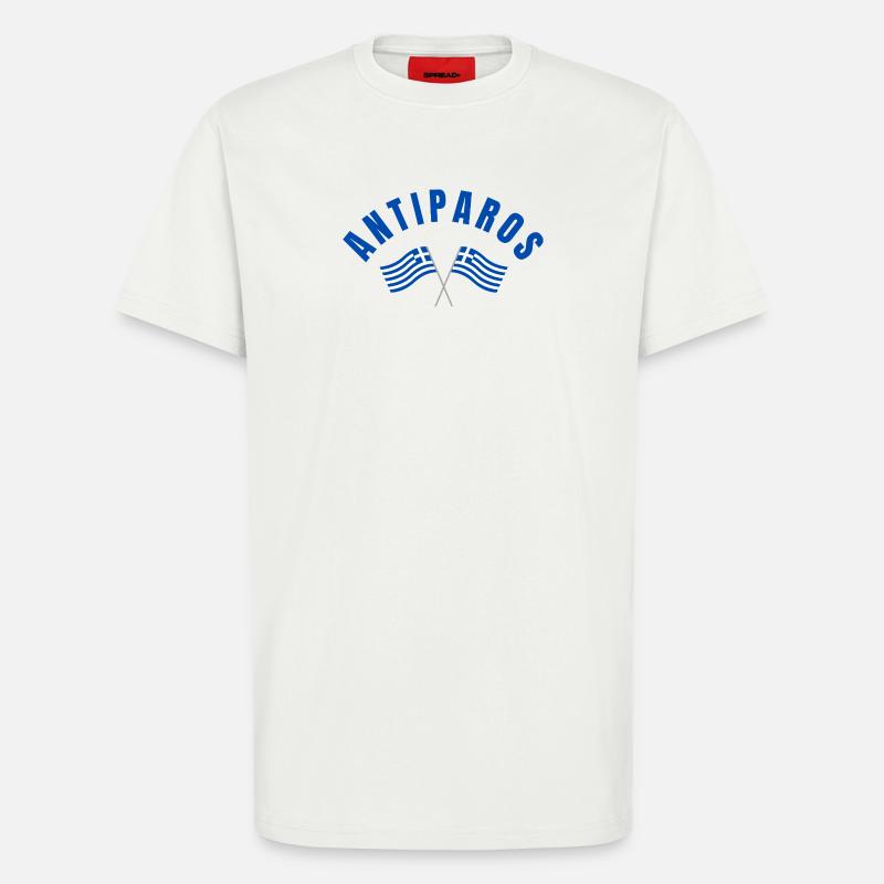 Drapeaux grecs d’Antiparos - T-shirt bio décontracté fabriqué en UE - OFF WHITE