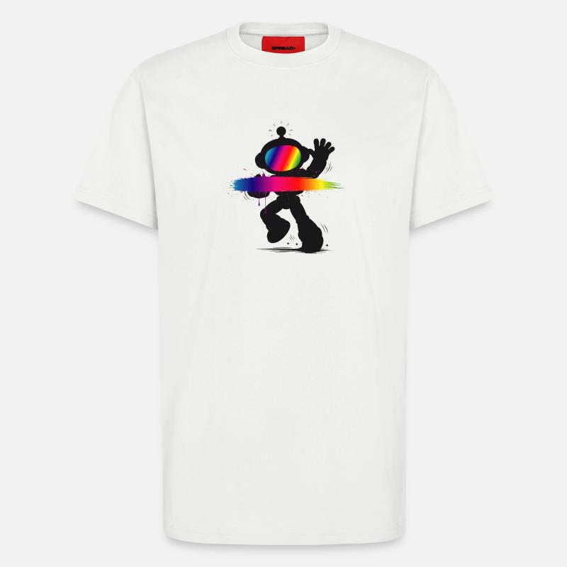 Robot Silhouette Rainbow Splash Design - T-shirt bio décontracté fabriqué en UE - OFF WHITE
