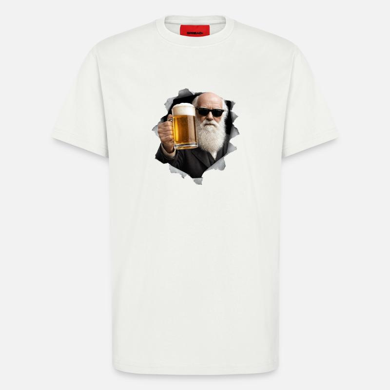 Charles Darwin hält ein Bier - T-Shirt - made by SPREAD - OFF WHITE