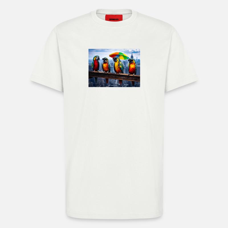 Parade de perroquets avec parapluie arc-en-ciel - T-shirt bio décontracté fabriqué en UE - OFF WHITE