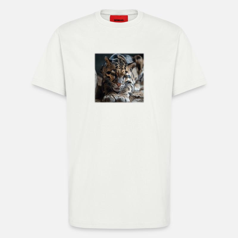 Clouded leopard resting pose Expressive wildcat - T-Shirt - made by SPREAD - OFF WHITE