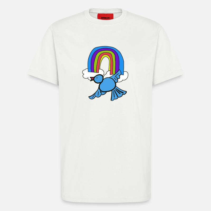 Regenbogen Wolken Vogel im Himmel - T-Shirt - made by SPREAD - OFF WHITE