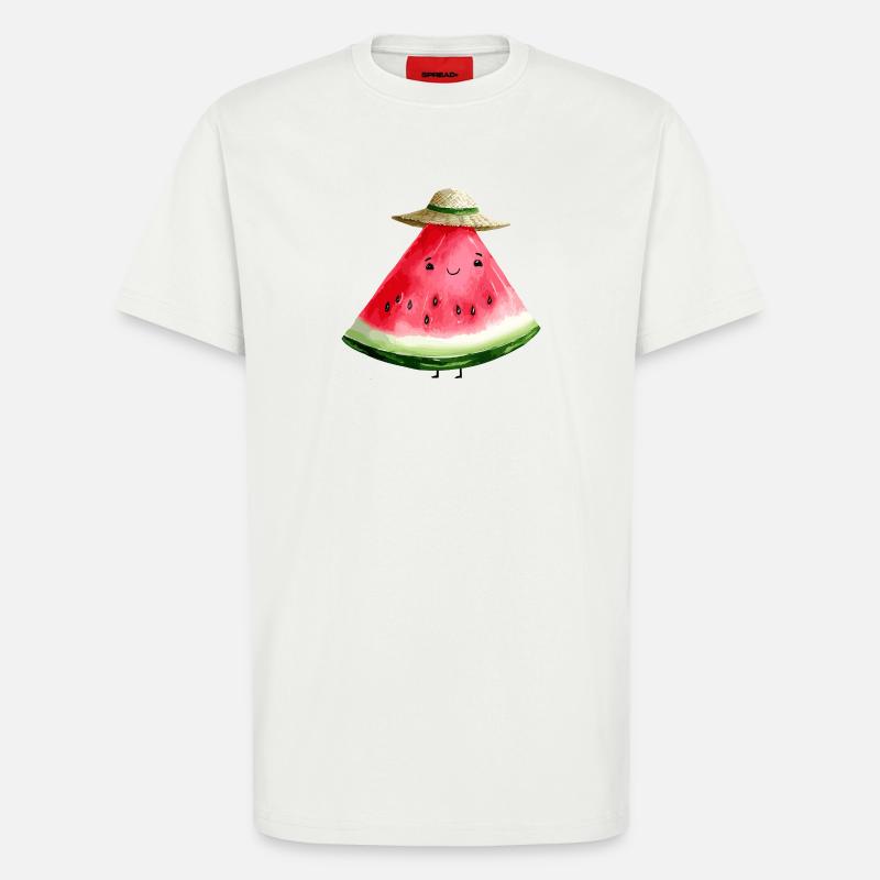 Pastèque Kawaii avec chapeau de soleil - T-shirt bio décontracté fabriqué en UE - OFF WHITE