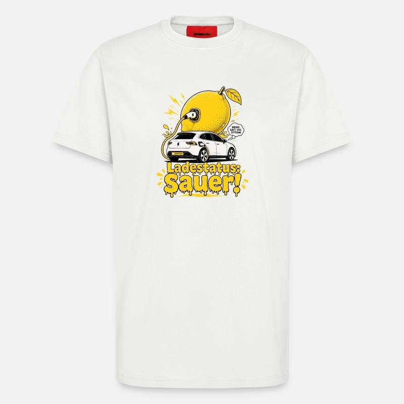 Ladestatus Sauer, E Auto Satire. - T-Shirt - made by SPREAD - OFF WHITE