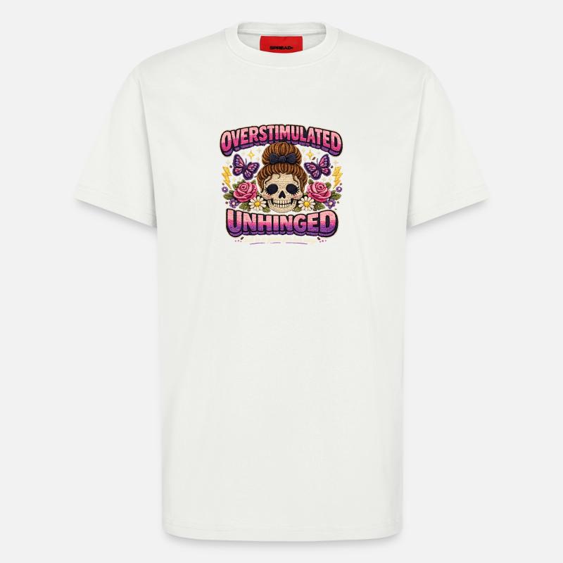 Overstimulated Unhinged Patch Skeleton Gift - T-Shirt - made by SPREAD - OFF WHITE