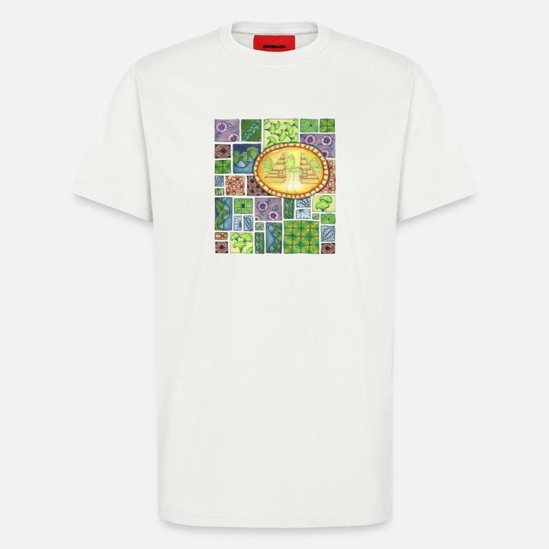 Bali temple on pattern patchwork - T-Shirt - made by SPREAD - OFF WHITE