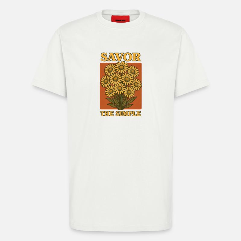 Profite simplement | Les fleurs vivent lentement - T-shirt bio décontracté fabriqué en UE - OFF WHITE