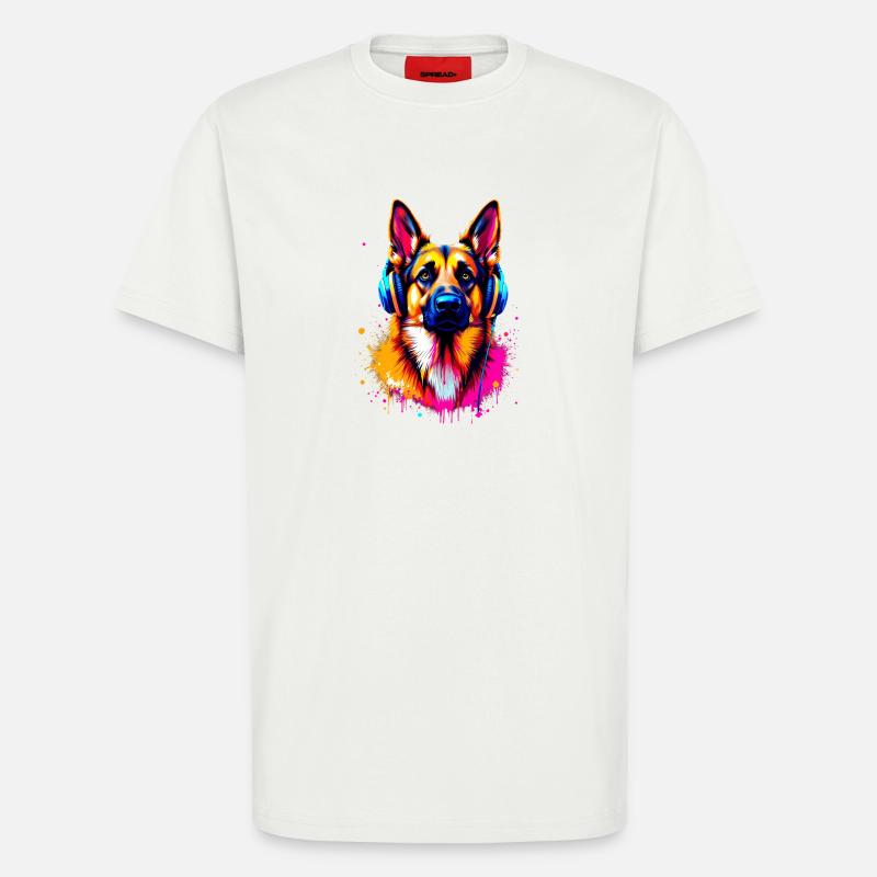 Deutscher Schäferhund mit Kopfhörer - T-Shirt - made by SPREAD - OFF WHITE