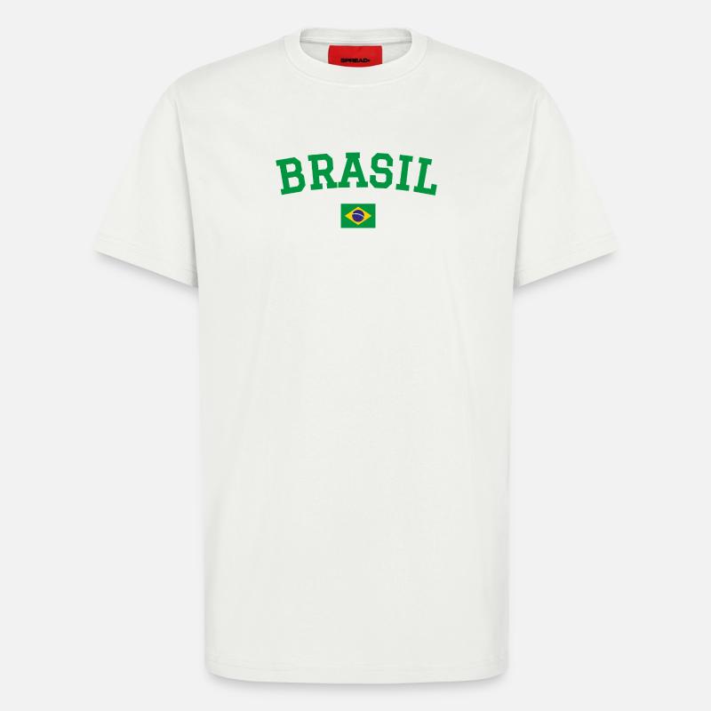 Drapeau du Brésil Conception Vert - T-shirt bio décontracté fabriqué en UE - OFF WHITE