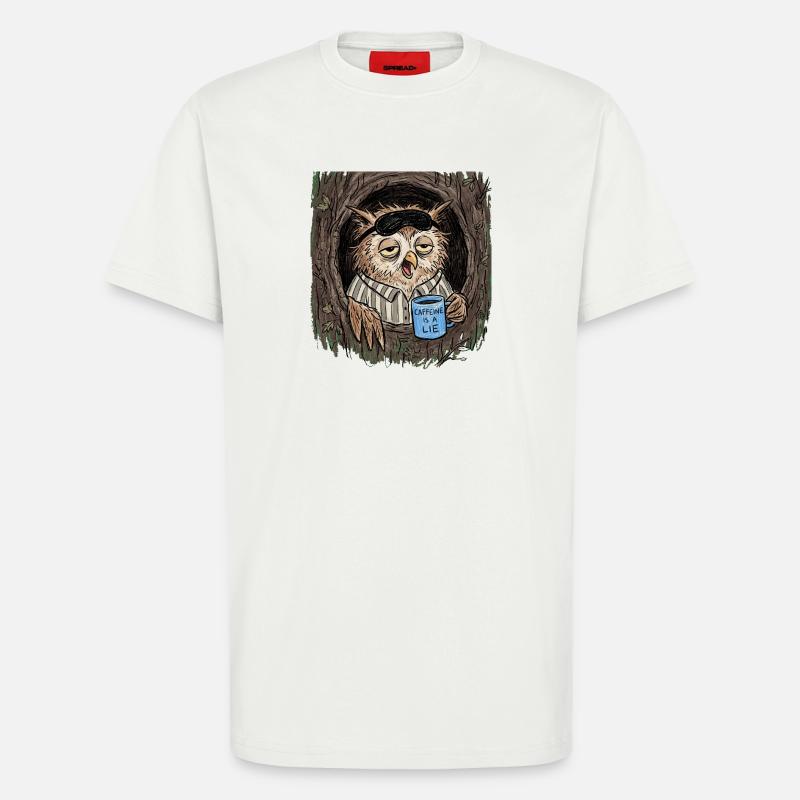 Caffeine is a Lie Eule Coffee - T-Shirt - made by SPREAD - OFF WHITE