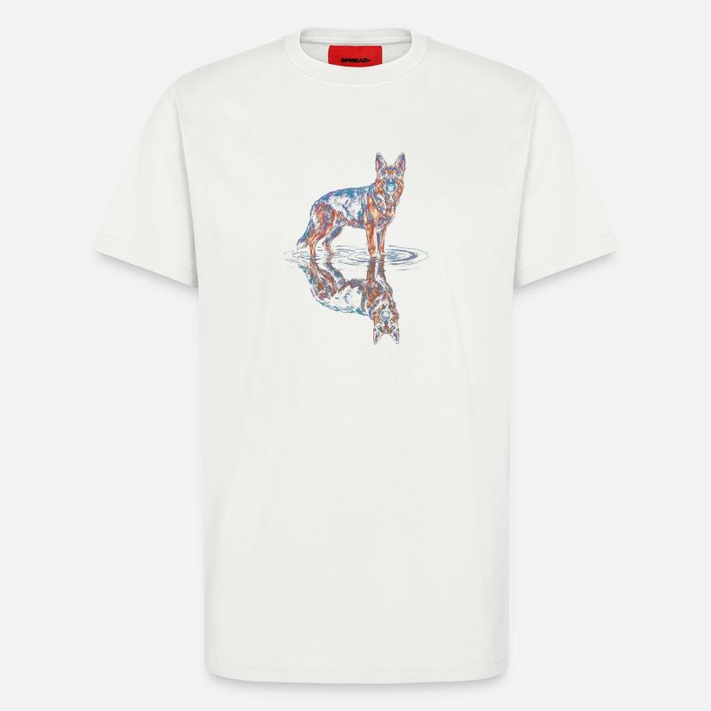 Deutscher Schäferhund mit Wasserreflexion - T-Shirt - made by SPREAD - OFF WHITE