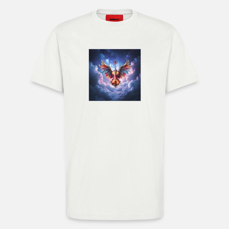 Winged Violin in Rainbow Clouds - T-Shirt - made by SPREAD - OFF WHITE