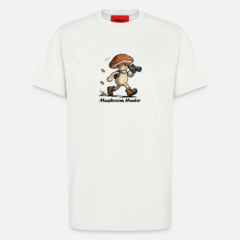 Mushroom with binoculars, mushroom hunter - T-Shirt - made by SPREAD - OFF WHITE
