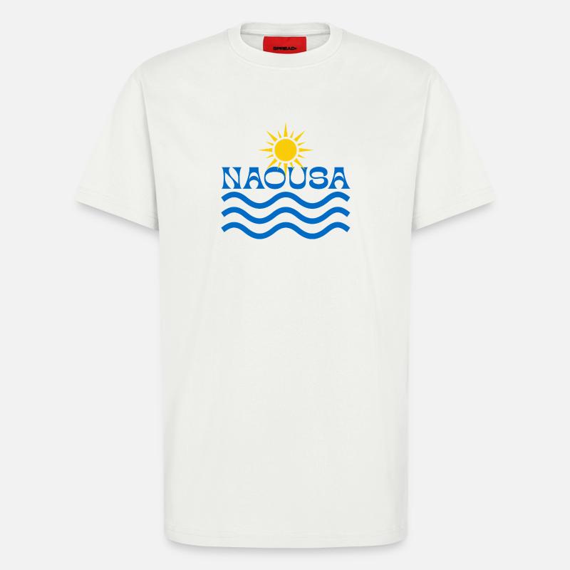 Naousa Sun Waves Logo - T-shirt bio décontracté fabriqué en UE - OFF WHITE