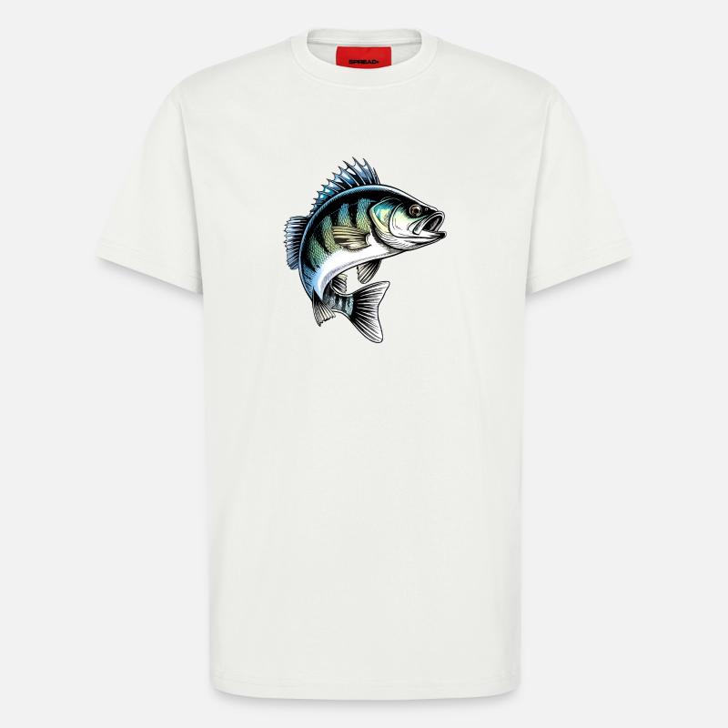 Springender Barsch Dynamische Fischillustration - T-Shirt - made by SPREAD - OFF WHITE
