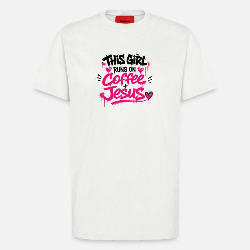Coffee Jesus Graffiti - T-shirt bio décontracté fabriqué en UE - OFF WHITE