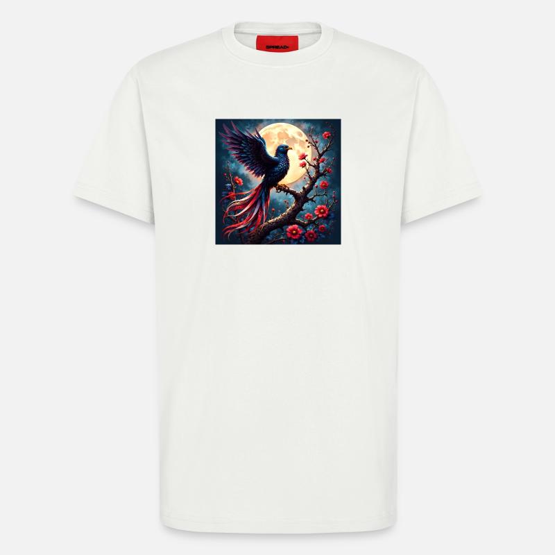 Blauer Phönix unter Vollmond - T-Shirt - made by SPREAD - OFF WHITE