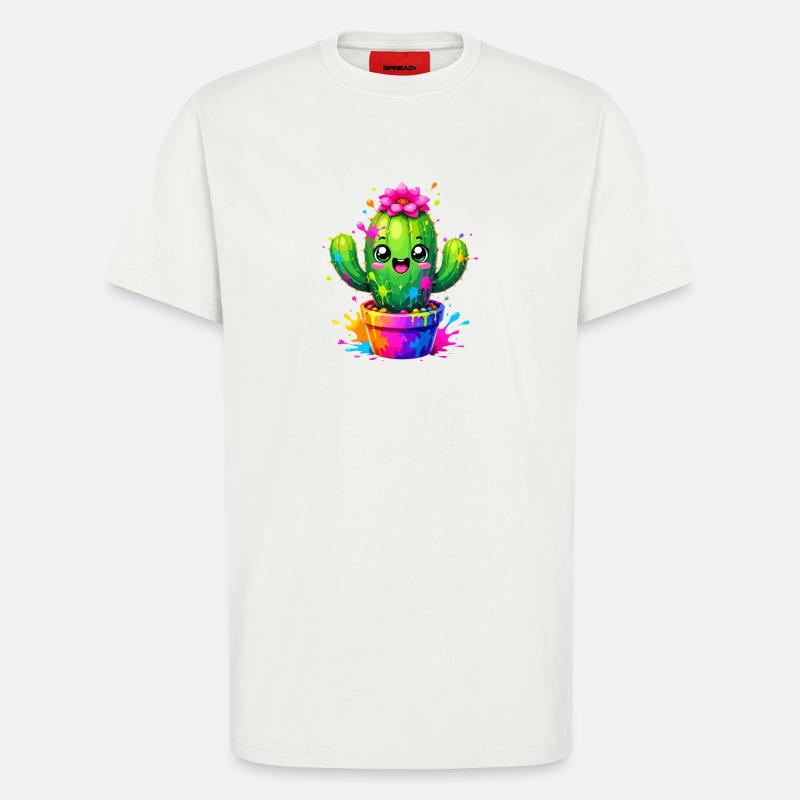 Cactus Joyeuses Fleurs Éclaboussurées - T-shirt bio décontracté fabriqué en UE - OFF WHITE
