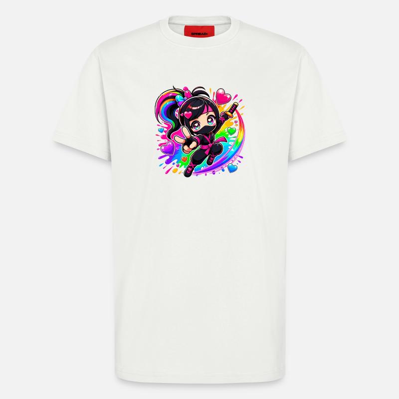 Regenbogen Ninja mit Herzen - T-Shirt - made by SPREAD - OFF WHITE