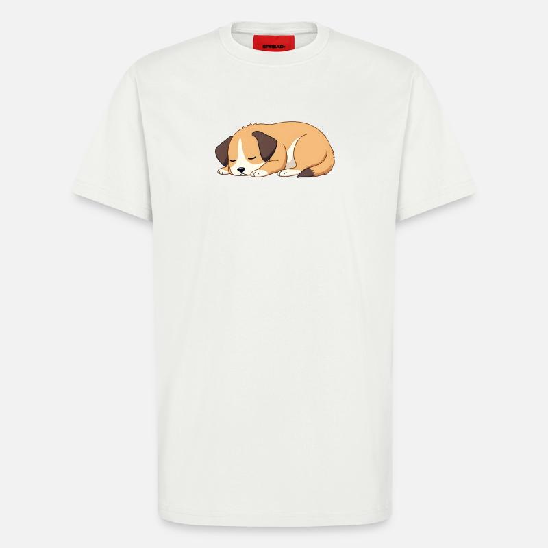 chien endormi - T-shirt bio décontracté fabriqué en UE - OFF WHITE