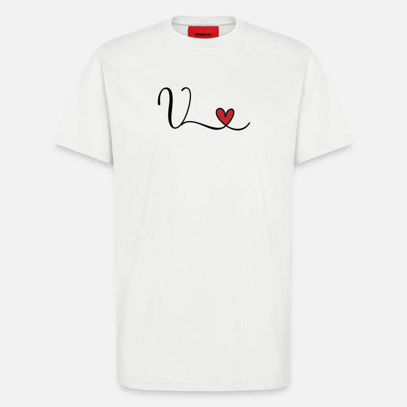 Buchstabe V Monogramm Initiale Herz - T-Shirt - made by SPREAD - OFF WHITE