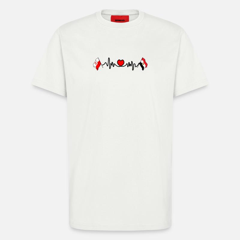 Cardio heart Drapeau Pologne, drapeau Égypte - T-shirt bio décontracté fabriqué en UE - OFF WHITE