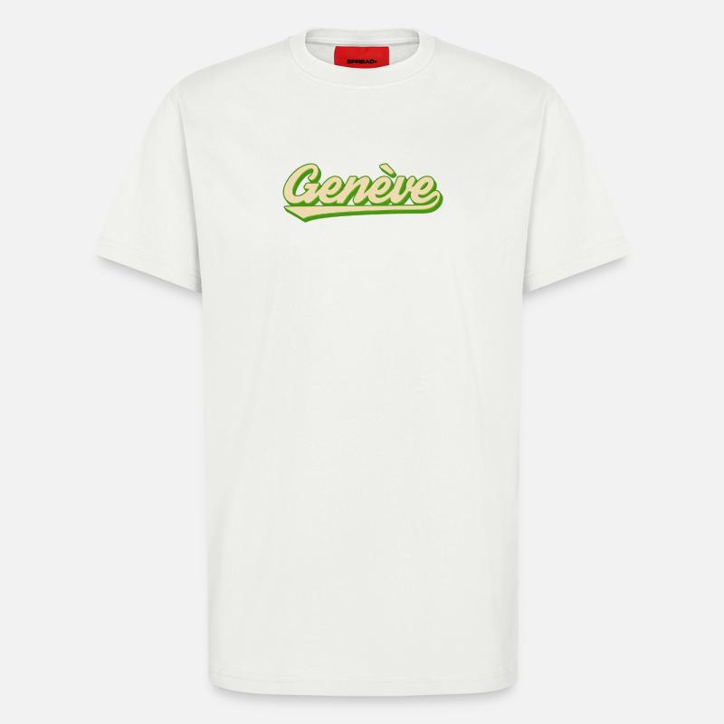 Genève Retro Script Lime - T-shirt bio décontracté fabriqué en UE - OFF WHITE