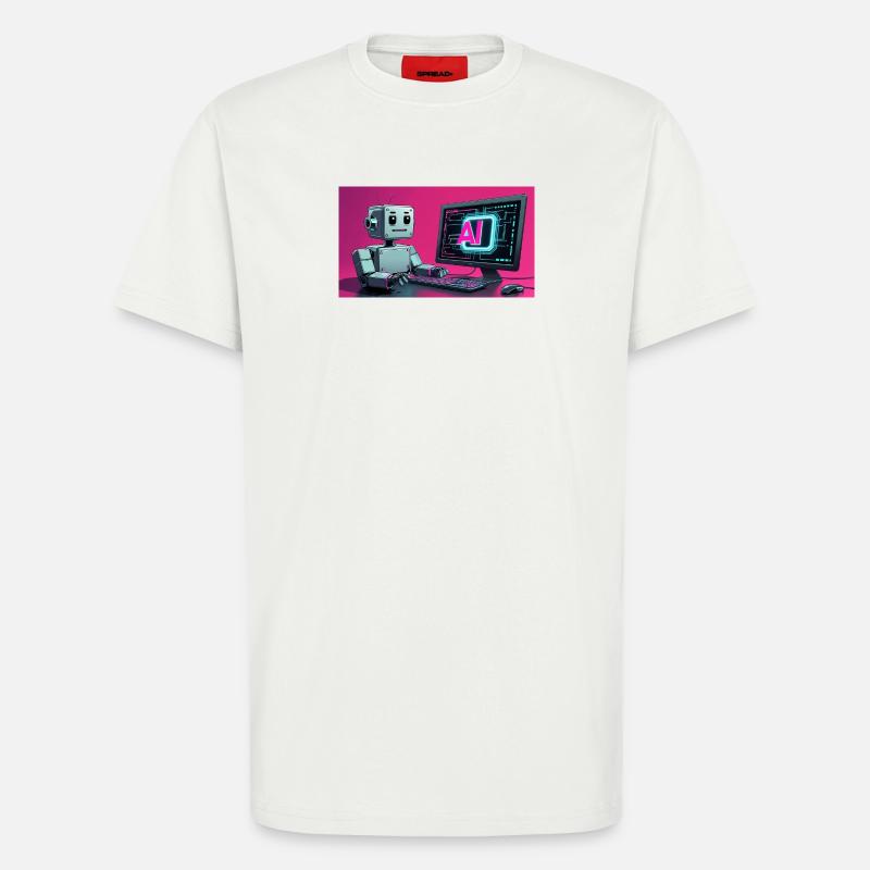 Futuristischer KI-Roboter und Tech-Bildschirm - T-Shirt - made by SPREAD - OFF WHITE
