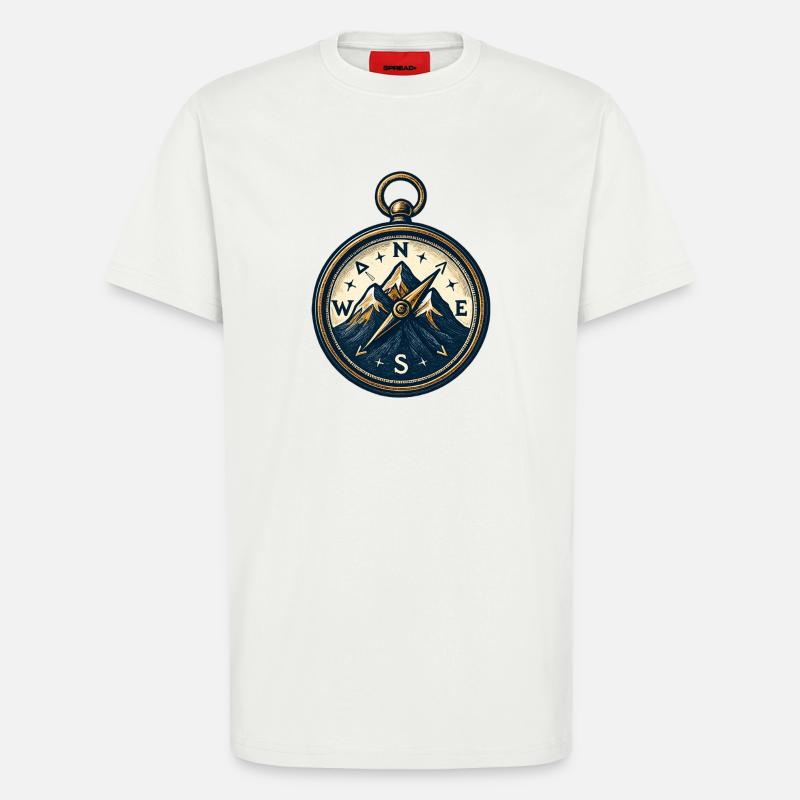 Compass on mountain background - skiing - hiking - T-Shirt - made by SPREAD - OFF WHITE