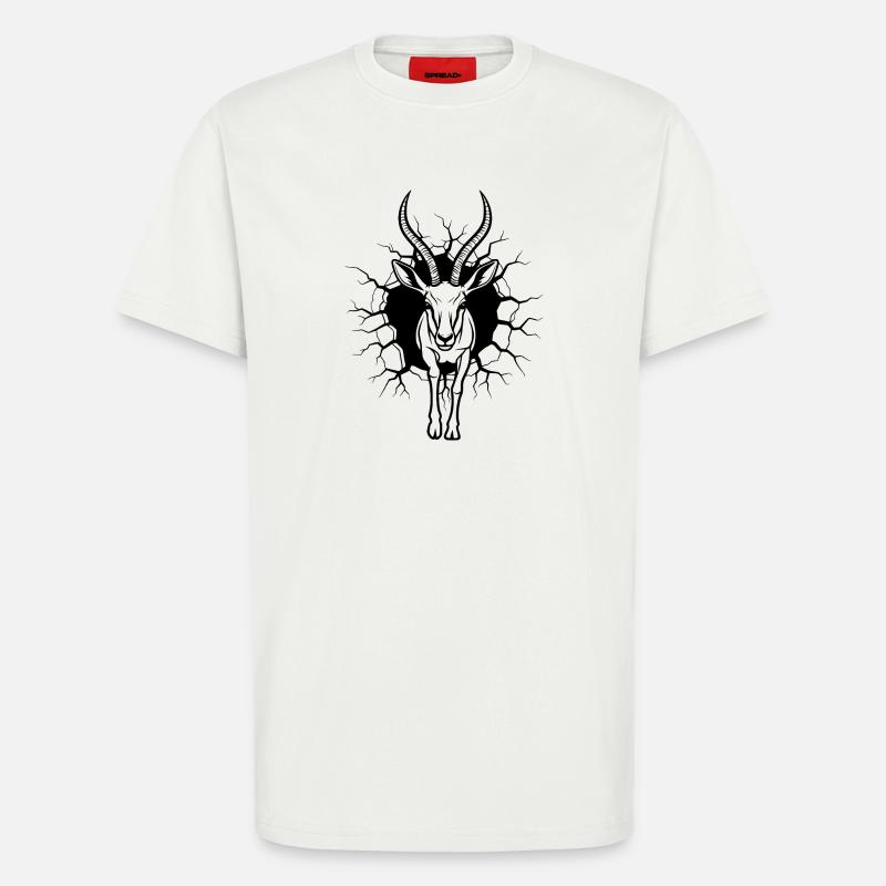 Antelope Wall Breakthrough Black White Illustration - T-Shirt - made by SPREAD - OFF WHITE