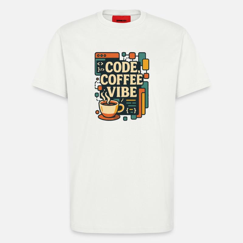 Code Coffee Vibe – T-shirt Programmeur drôle - T-shirt bio décontracté fabriqué en UE - OFF WHITE