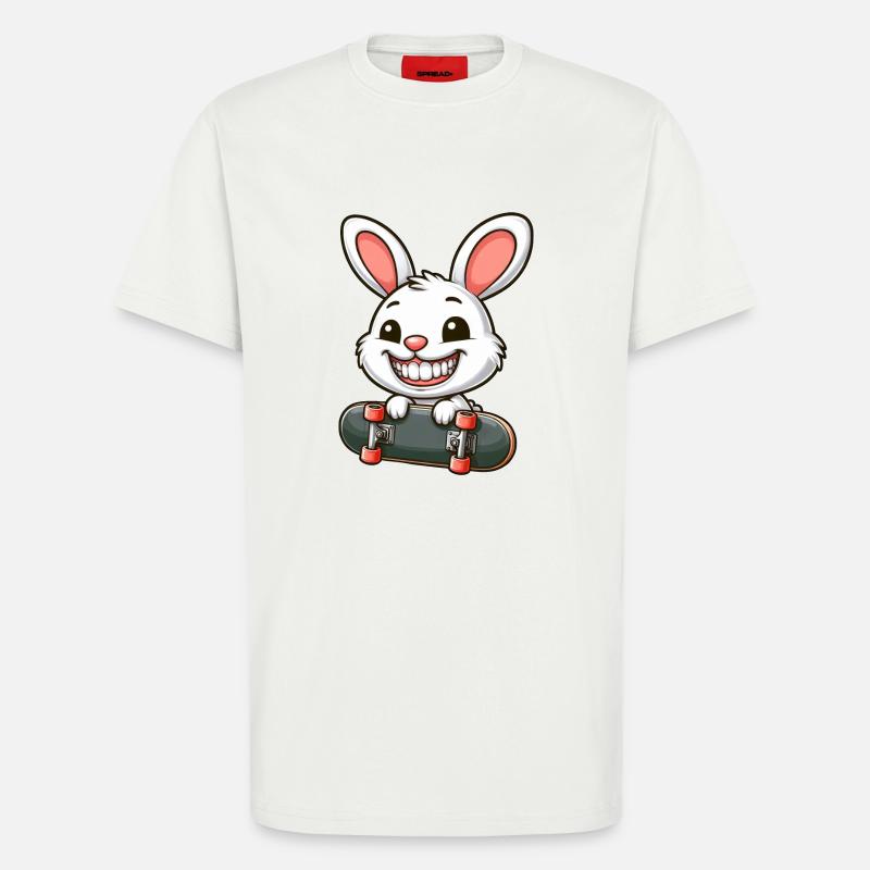 Mignon lapin blanc lapin planche à roulettes - T-shirt bio décontracté fabriqué en UE - OFF WHITE