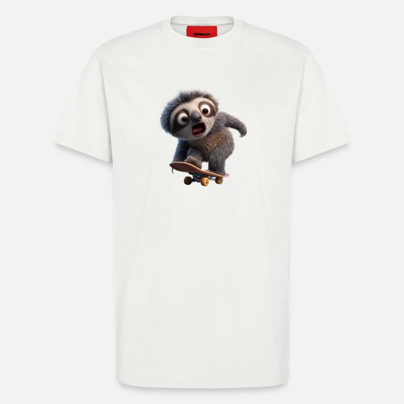 Faultier auf Skateboard Lustig Langsam Cool - T-Shirt - made by SPREAD - OFF WHITE