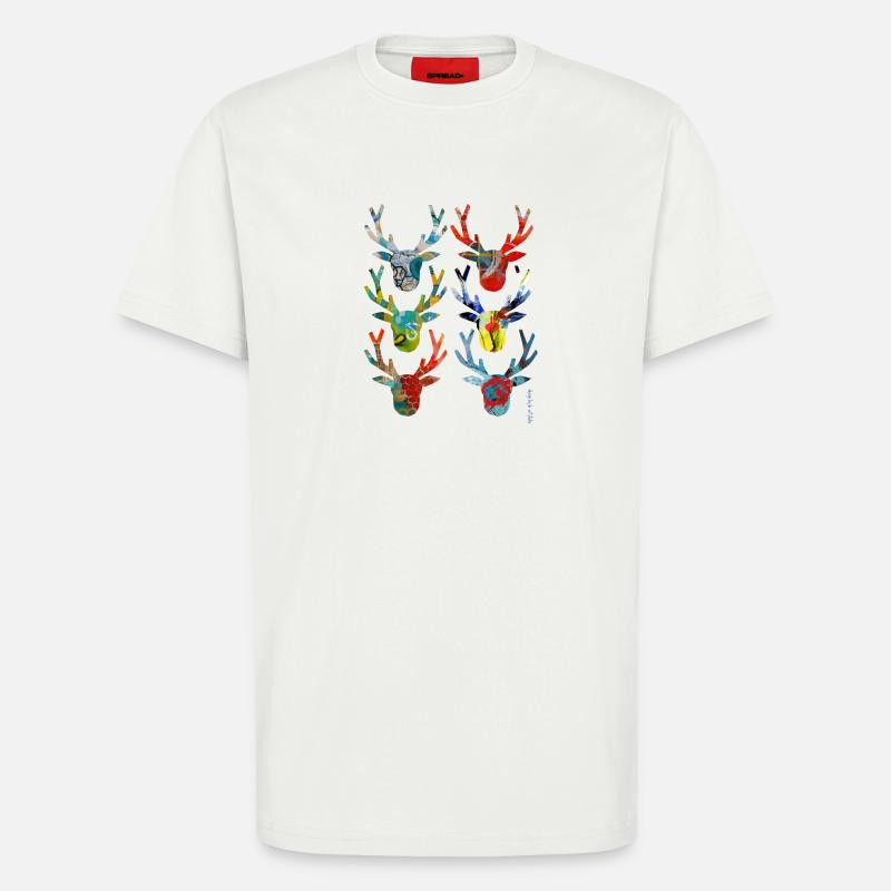 Abstrakte farbige Hirschköpfe - T-Shirt - made by SPREAD - OFF WHITE