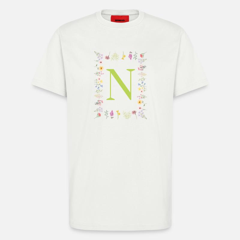 Florale Initialen " N ", Buchstaben Monogramm  - T-Shirt - made by SPREAD - OFF WHITE
