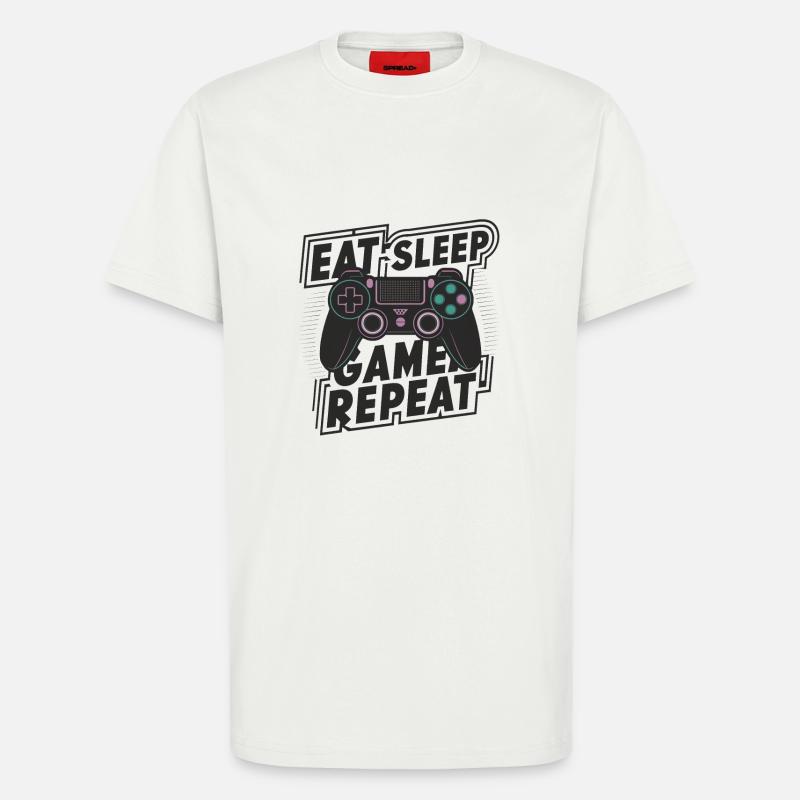 Manger, dormir, jouer, répéter - T-shirt bio décontracté fabriqué en UE - OFF WHITE