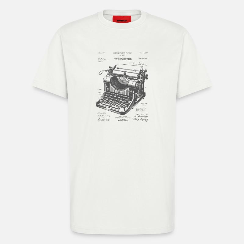 Plan de machine à écrire antique - T-shirt bio décontracté fabriqué en UE - OFF WHITE