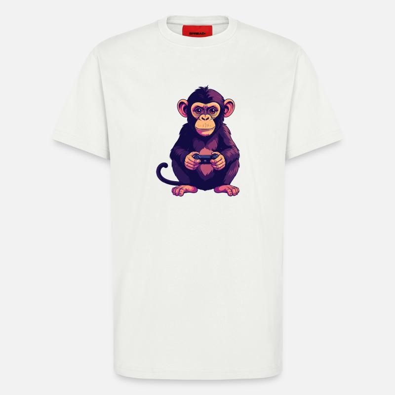 Monkey on controller playing console gaming - T-Shirt - made by SPREAD - OFF WHITE