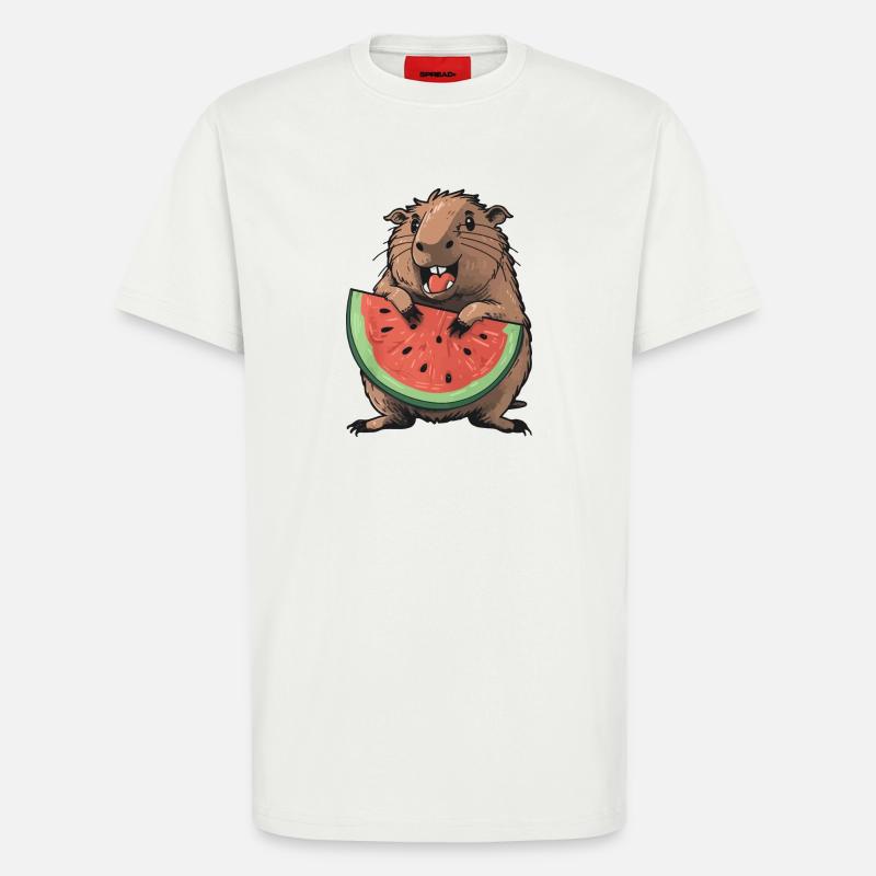 Capybara mangeant de la pastèque - T-shirt bio décontracté fabriqué en UE - OFF WHITE