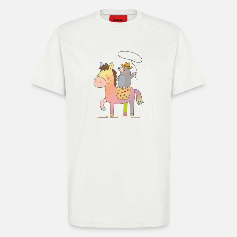 Fröhlicher Maulwurf reitet auf buntem Pferd - T-Shirt - made by SPREAD - OFF WHITE