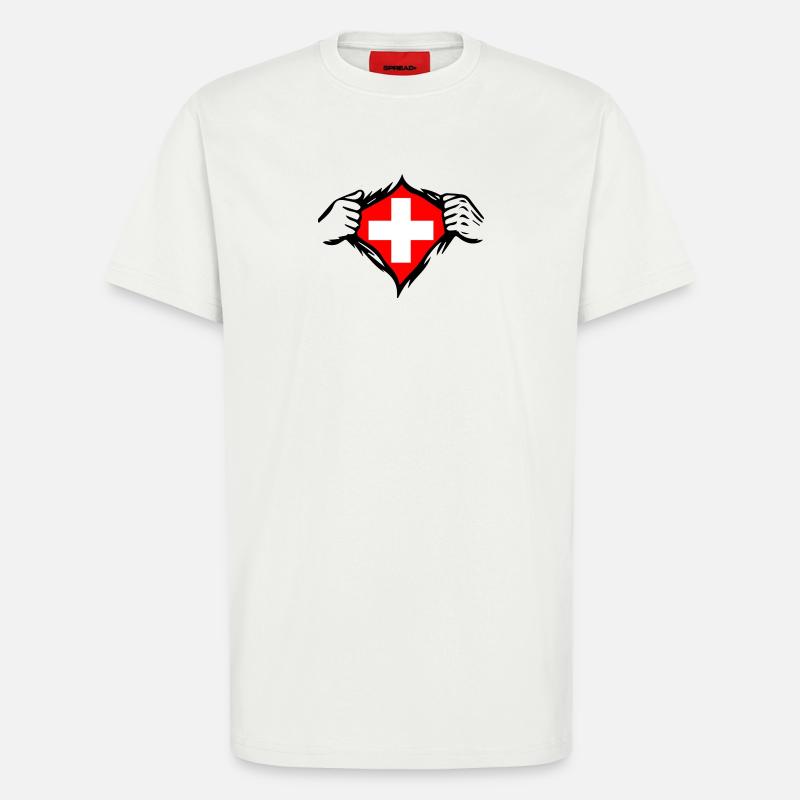 Drapeau suisse Drapeau drôle - T-shirt bio décontracté fabriqué en UE - OFF WHITE