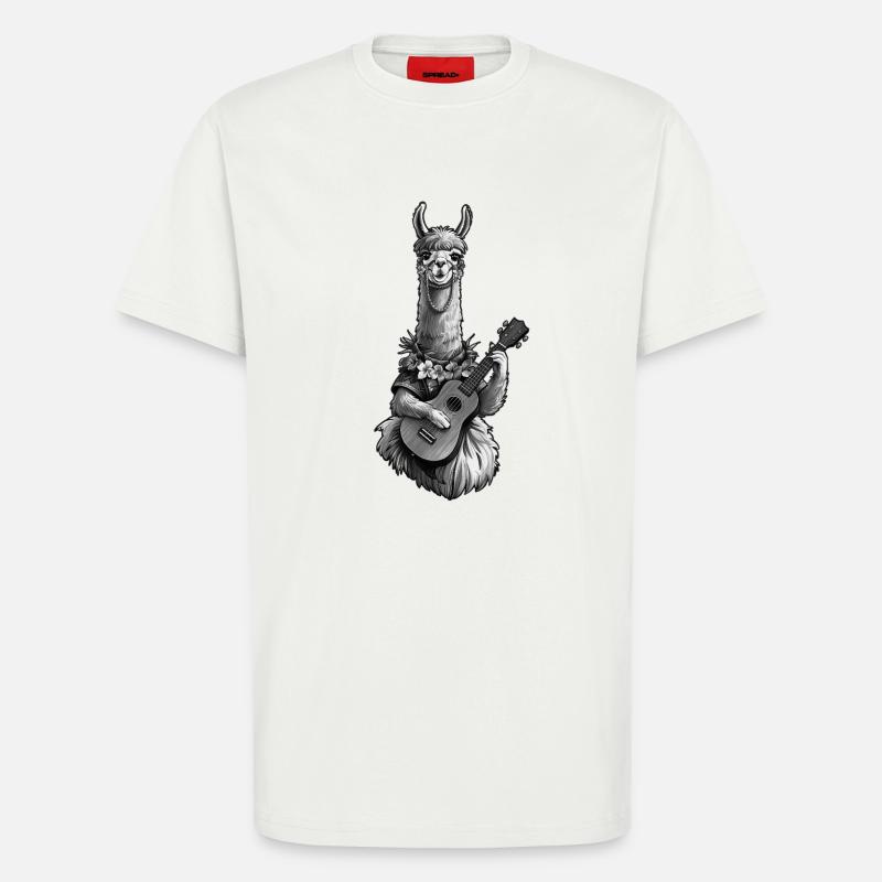Llama Playing Ukulele - Black White - T-Shirt - made by SPREAD - OFF WHITE